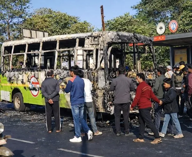 Ama Bus Catches Fire in Bhubaneswar; Passengers Escape Moments Before Blaze Engulfs Vehicle