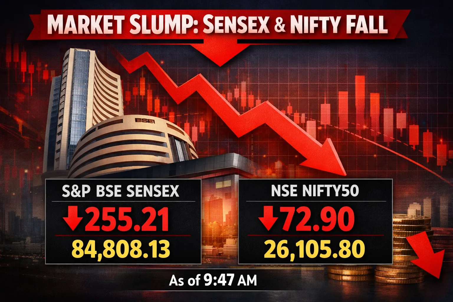 Sensex slips 184 points, Nifty dips below 26,150; Titan gains 3%